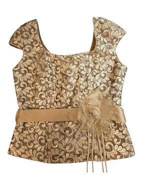 Sonia Peña Gold Brocade Corset Top Lace Up Back Bustier Floral Formal EU 42 (10)